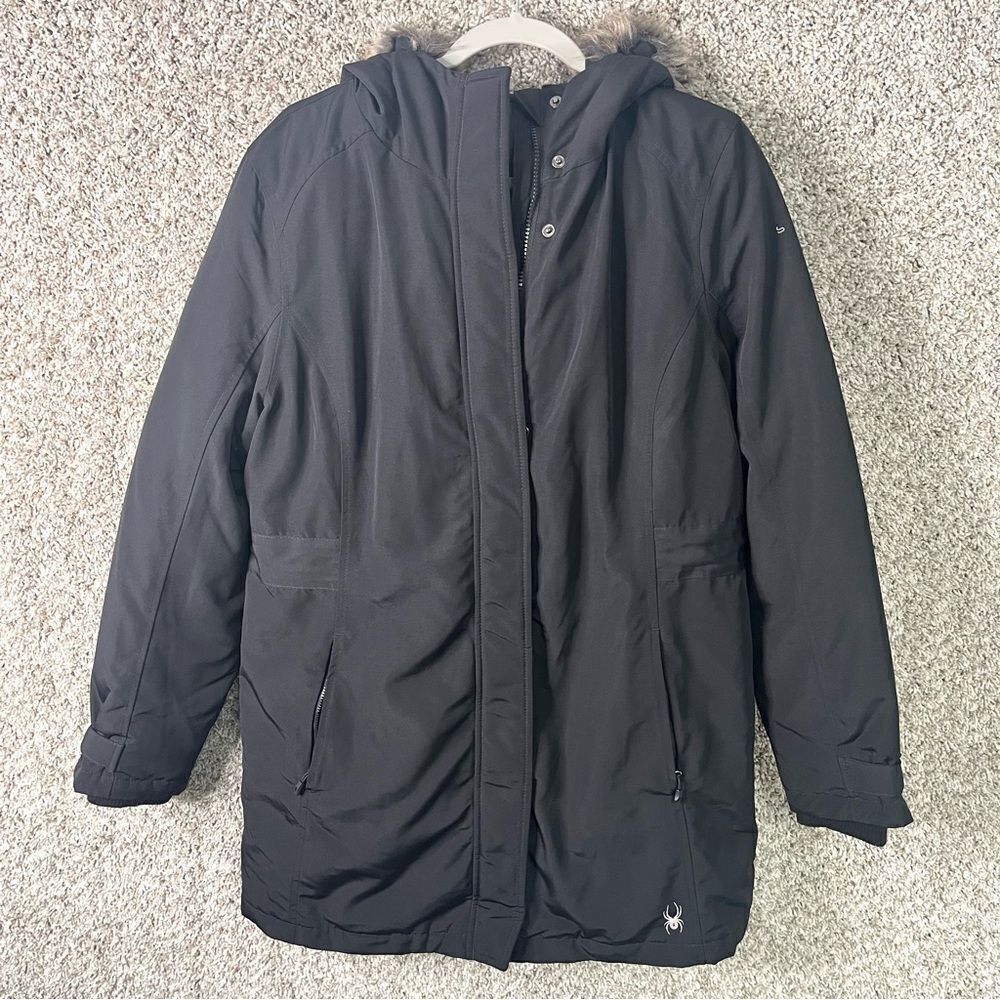Spyder Coat Women’s Large Black Explorer Parka Zip Up Winter Hooded